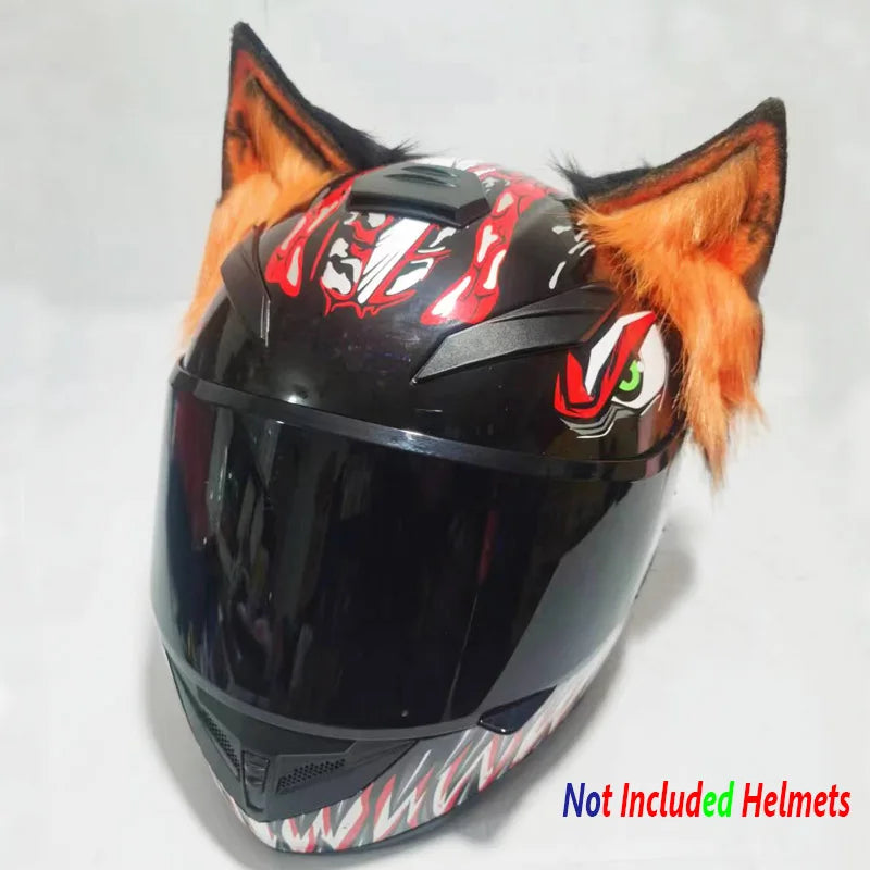 Decoração de capacete elétrico de motocicleta, 3d estéreo, orelhas de lobo, pelúcia dobrável, acessórios de capacete de moto, adesivos, estilo cosplay