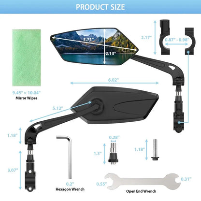 Bicicleta Retrovisor DOMEN 360 °   Girar espelho grande angular ajustável, guidão de bicicleta de estrada, espelhos retrovisores, acessórios de bicicleta