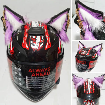 Decoração de capacete elétrico de motocicleta, 3d estéreo, orelhas de lobo, pelúcia dobrável, acessórios de capacete de moto, adesivos, estilo cosplay