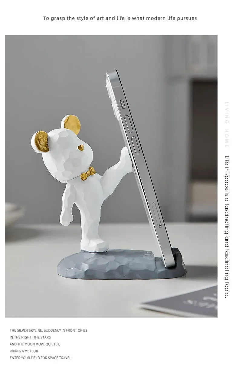 Criativo Bonito Urso Urso Resina Titular Do Telefone Móvel, Suporte Do Telefone, Home Office Desktop Acessórios, Suporte Portátil, Desk Decor