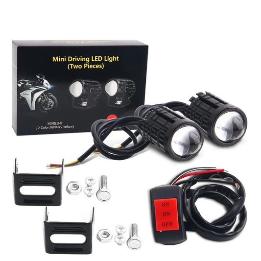 Universal motocicleta led farol lente do projetor dupla cor atv scooter lâmpada de condução luz nevoeiro lâmpada auxiliar