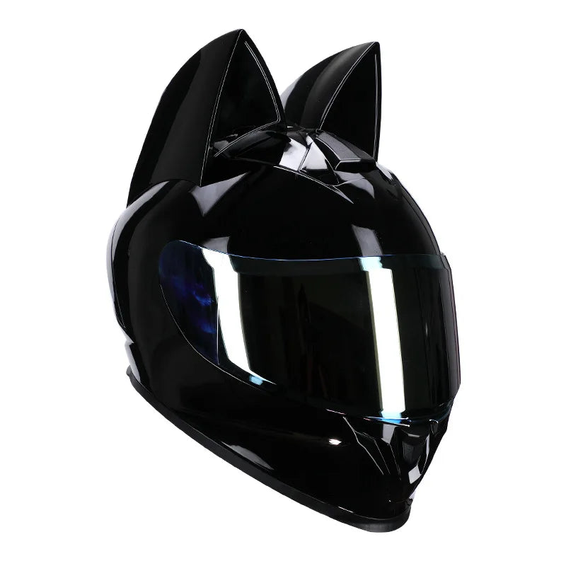 Dot capacete da motocicleta motocross segurança rosto cheio capacete branco rosa gato orelha capacete feminino motocicleta capacetes cascos para moto