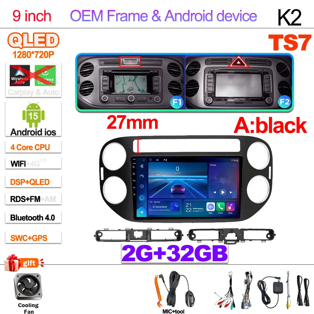 Android 15 For VW Volkswagen Tiguan 1 NF 2006 2008-2012 2013 2014 2015 2016 Carplay 2K Screen Car Radio Multimedia Player Stereo