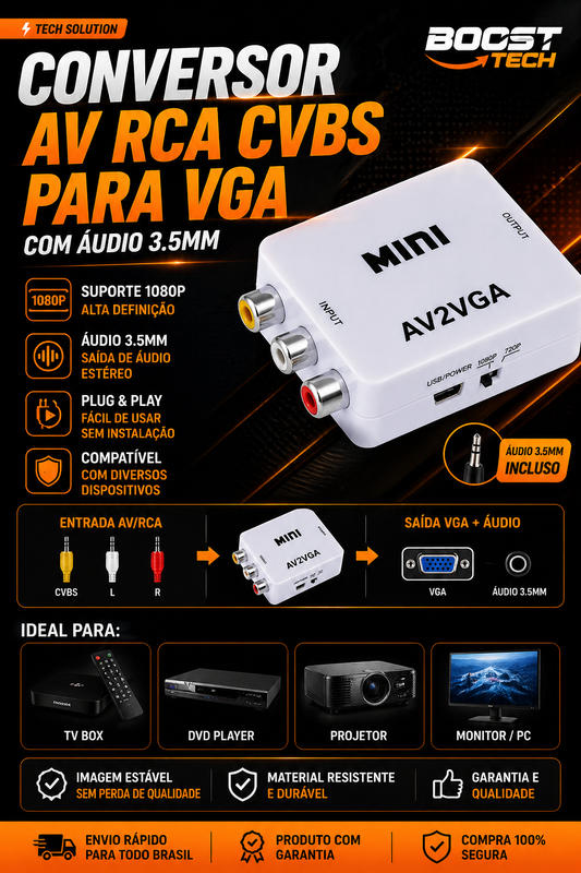 1080P Mini AV RCA CVBS to VGA Video Converter with 3.5mm Audio Supports PAL NTS Video Adapter for TV Set-Top Box Monitor PC