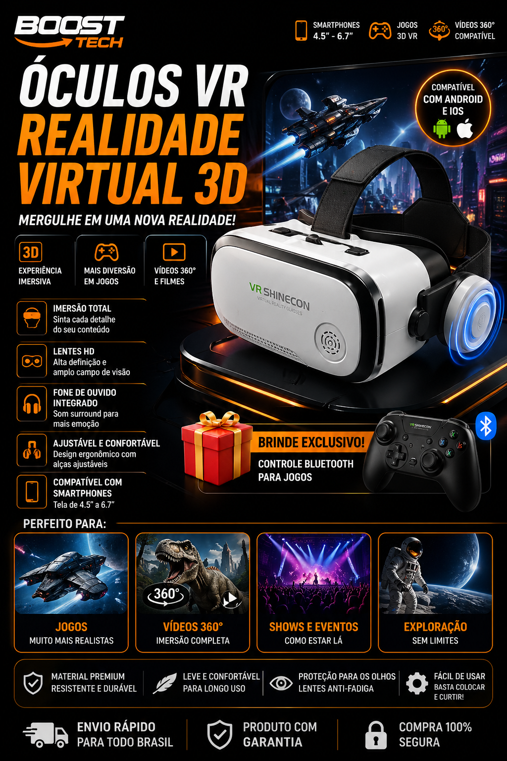 Virtual Reality VR Glasses 3D Headset Devices Viar Helmet Goggles Lenses Smart For Smartphones Phone Mobile Realidade Headphone