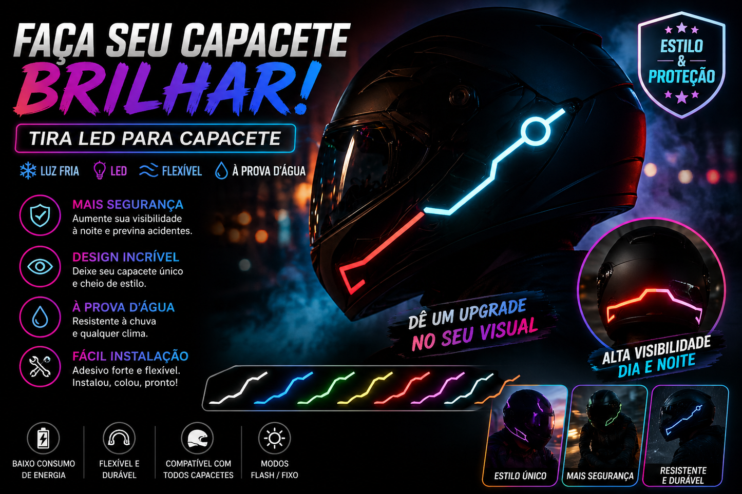 Helmet Strip EL Sticker Led Helmet Light Strip Motorcycle Helmet Light Night Riding Accessory Waterproof LED Cold Light Amagi